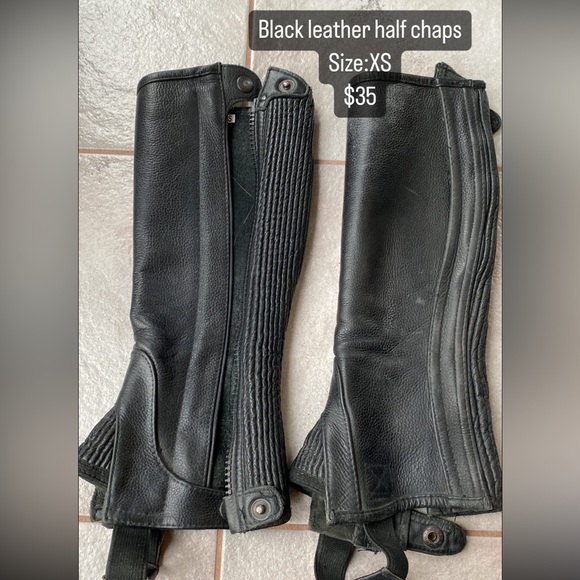 Equestrian horseback riding black leather half chaps - Picture 1 of 5